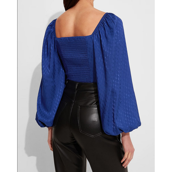 EXPRESS Satin Jacquard Tie Front Thong Bodysuit - Picture 2 of 11